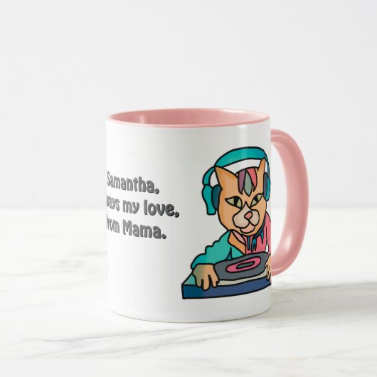 Street Retro Cat met hoofdtelefoon | grappig Mok (Voorkant rechts)