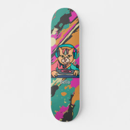 Street Retro Cat met hoofdtelefoon | grappig Persoonlijk Skateboard