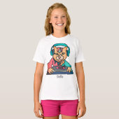 Street Retro Cat met hoofdtelefoon | grappig T-shirt (Voorkant volledig)