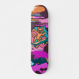 Street Retro Cat op Skateboard   grappig