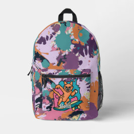 Street Retro Cat op Skateboard | grappig Bedrukte Rugzak