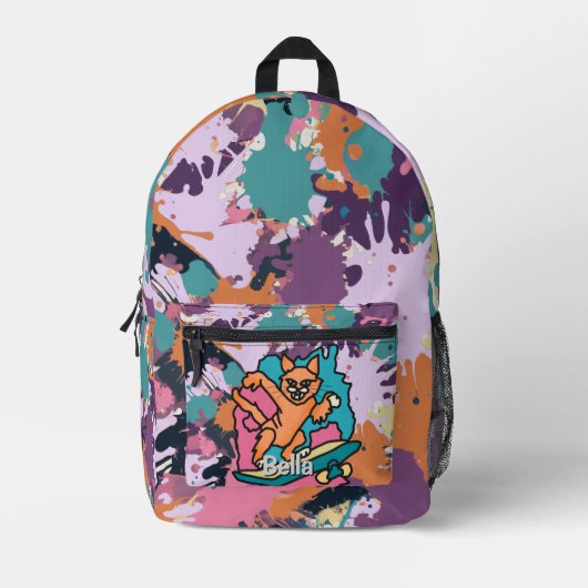 Street Retro Cat op Skateboard | grappig Bedrukte Rugzak (Voorkant)