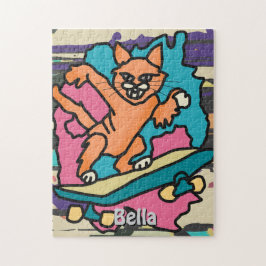 Street Retro Cat op Skateboard | grappig Legpuzzel