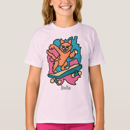 Street Retro Cat op Skateboard | grappig T-shirt (Voorkant)