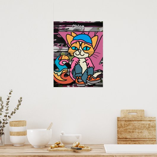 Street Retro Cat, Pet en Sneakers| grappig Poster (Keuken)