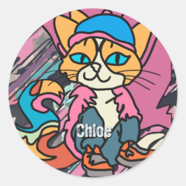 Street Retro Cat, Pet en Sneakers| grappig Ronde Sticker