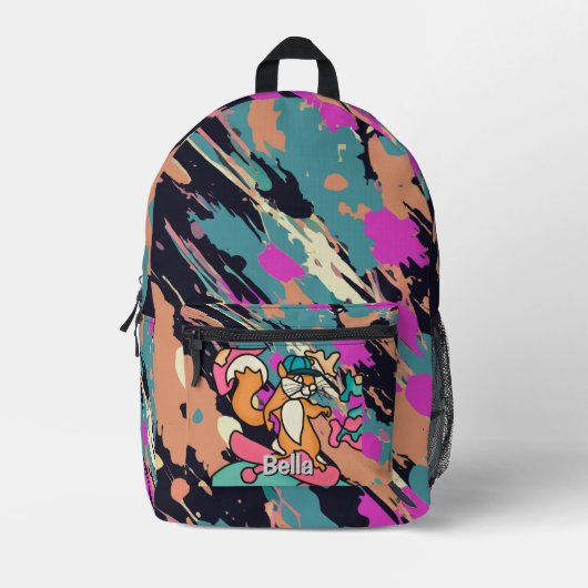 Street Retro Eekhoorn op Skateboard | grappig Bedrukte Rugzak (Voorkant)