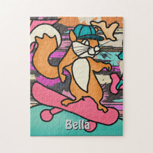 Street Retro Eekhoorn op Skateboard grappig Legpuzzel