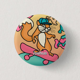 Street Retro Eekhoorn op Skateboard grappig Ronde Button 3,2 Cm