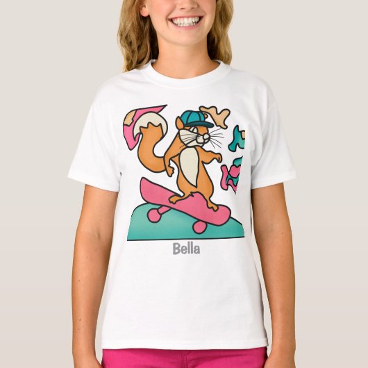 Street Retro Eekhoorn op Skateboard | grappig T-shirt (Voorkant)