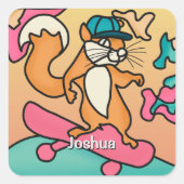 Street Retro Eekhoorn op Skateboard | grappig Vierkante Sticker (Voorkant)