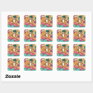 Street Retro Eekhoorn op Skateboard   grappig Vierkante Sticker