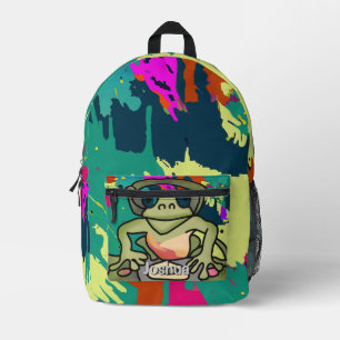 Street Retro Frog met hoofdtelefoon   grappig Bedrukte Rugzak