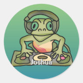 Street Retro Frog met hoofdtelefoon | grappig Ronde Sticker (Voorkant)