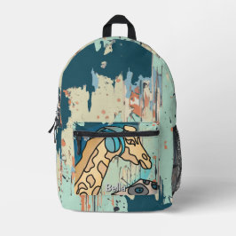 Street Retro Giraffe met hoofdtelefoon Bedrukte Rugzak