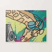 Street Retro Giraffe met hoofdtelefoon Legpuzzel (Horizontaal)