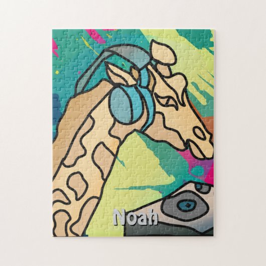 Street Retro Giraffe met hoofdtelefoon Legpuzzel (Verticaal)