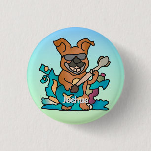 Street Retro hond met gitaar grappig Ronde Button 3,2 Cm