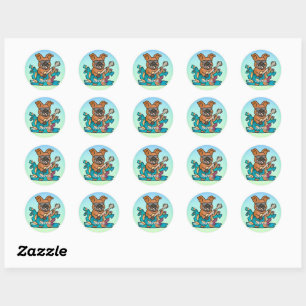 Street Retro hond met gitaar grappig Ronde Sticker