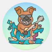 Street Retro hond met gitaar | grappig Ronde Sticker (Voorkant)