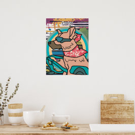 Street Retro Hond met Zonnebril | grappig Poster