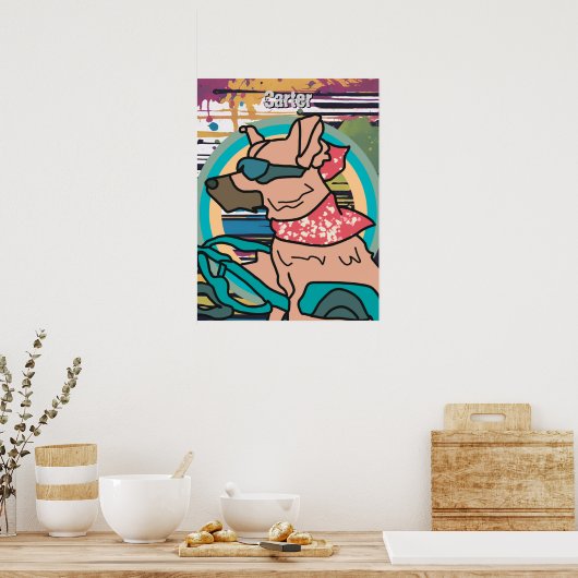 Street Retro Hond met Zonnebril | grappig Poster (Keuken)