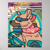 Street Retro Hond met Zonnebril | grappig Poster (Voorkant)