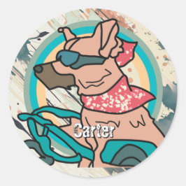Street Retro Hond met Zonnebril | grappig Ronde Sticker
