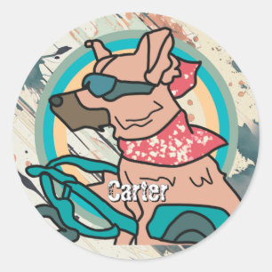Street Retro Hond met Zonnebril grappig Ronde Sticker