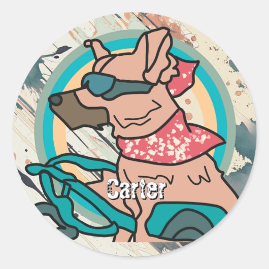 Street Retro Hond met Zonnebril | grappig Ronde Sticker (Voorkant)