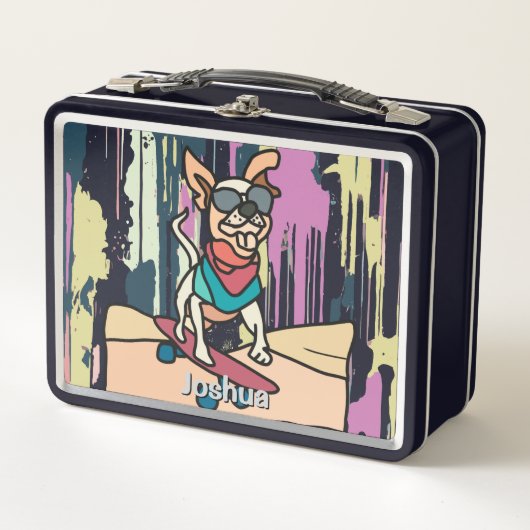 Street Retro Hond met Zonnebril op Skateboard (Voorkant)