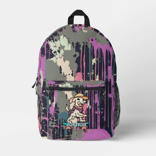 Street Retro hond op skateboard | grappig Bedrukte Rugzak (Voorkant)