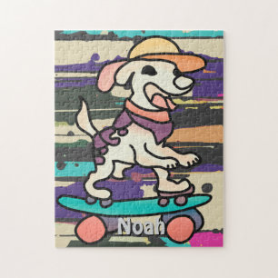 Street Retro hond op skateboard   grappig Legpuzzel
