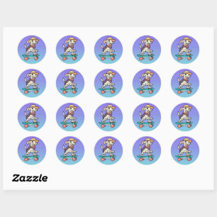Street Retro hond op skateboard   grappig Ronde Sticker
