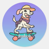 Street Retro hond op skateboard | grappig Ronde Sticker (Voorkant)