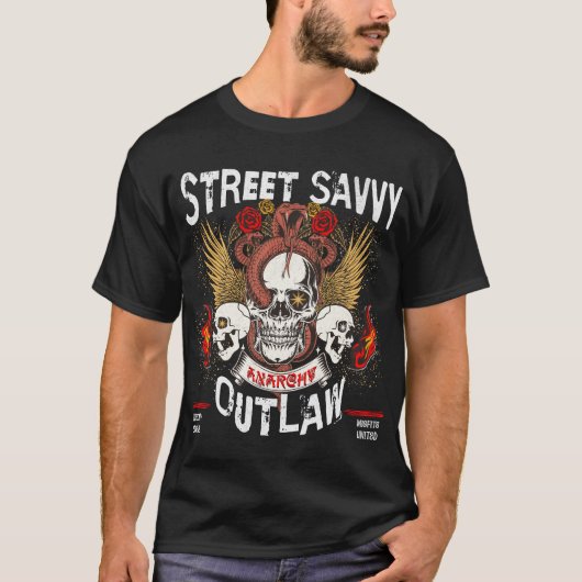 Street Savvy Outlaw Skull Design T-shirt (Voorkant)