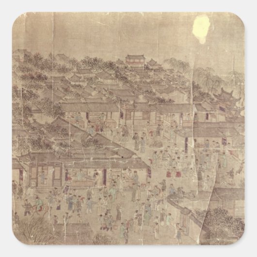Street scene, Chinees, Ming Dynasty Vierkante Sticker (Voorkant)