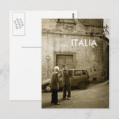 Street scene in sepia briefkaart met tekst: "Itali (Voorkant / Achterkant)
