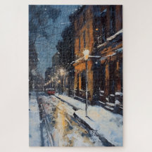 Street Scene Snowy Winter Avond
