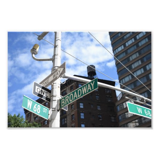 Street Sign Broadway W. 68th Upper West Side NYC Foto Afdruk (Voorkant)