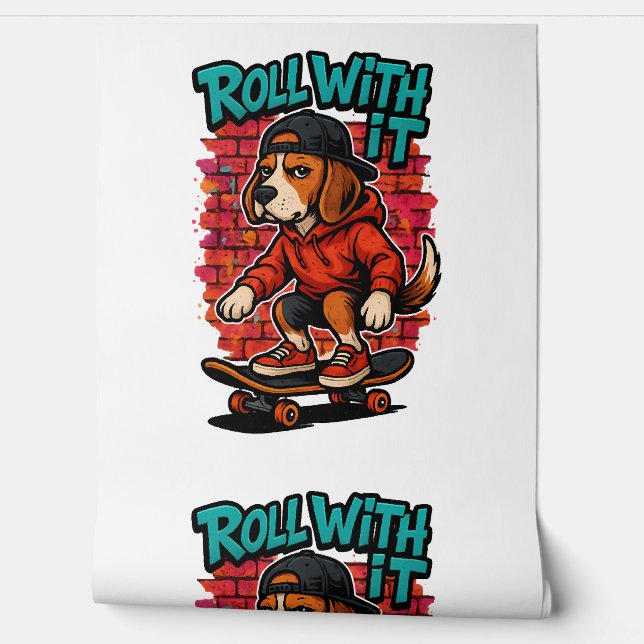 Street Style Beagle Skateboarding Graffiti Art Behang (Afrollen)