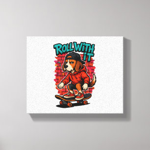 Street Style Beagle Skateboarding Graffiti Art Canvas Afdruk