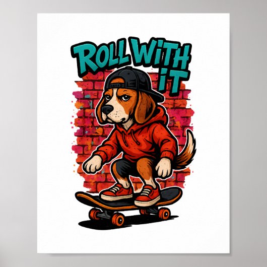 Street Style Beagle Skateboarding Graffiti Art Poster (Voorkant)