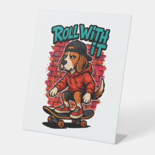 Street Style Beagle Skateboarding Graffiti Art Reclamebord Met Voetstuk