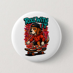 Street Style Beagle Skateboarding Graffiti Art Ronde Button 5,7 Cm