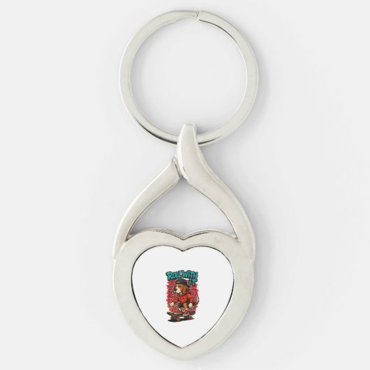 Street Style Beagle Skateboarding Graffiti Art Sleutelhanger (Voorkant)