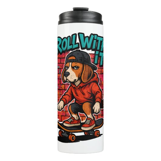 Street Style Beagle Skateboarding Graffiti Art Thermosbeker (Voorkant)