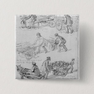 Street Traders, Londen, 1842 Vierkante Button 5,1 Cm