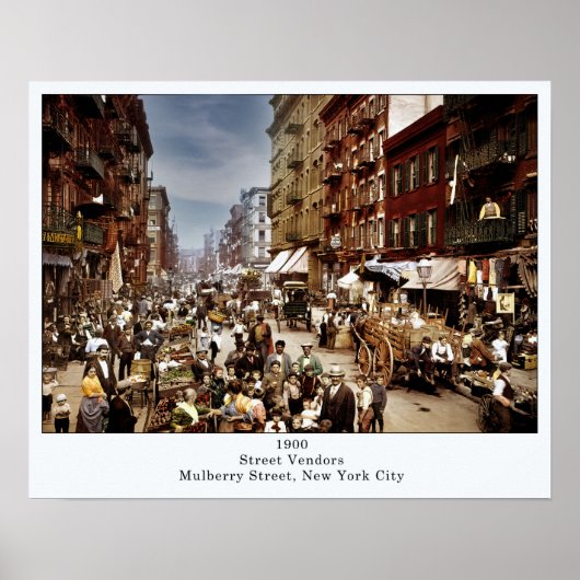 Street Vendors on Mulberry St. New York City 1900 Poster (Voorkant)
