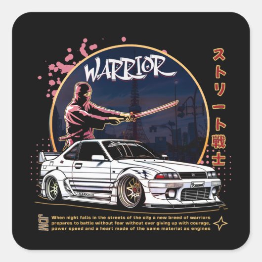 Street Warrior Samurai - Skyline Driver Vierkante Sticker (Voorkant)